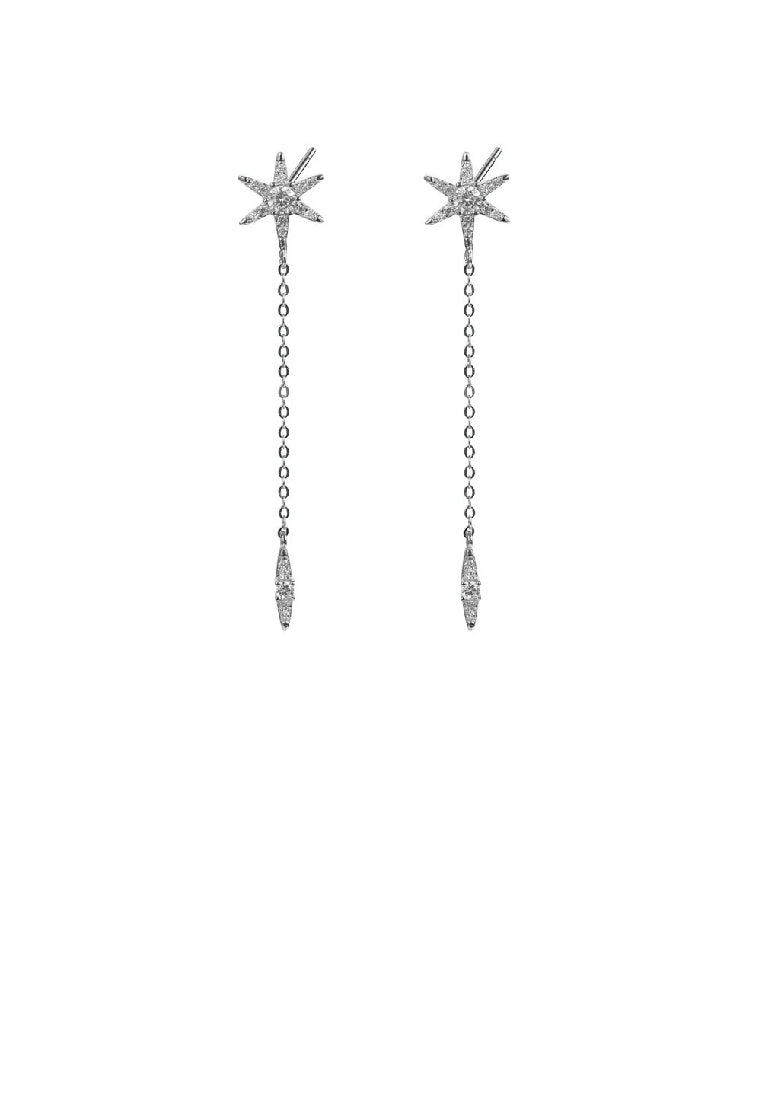 925 Sterling Silver Simple Fashion Star Tassel Earrings with Cubic Zirconia - Luxurious Look