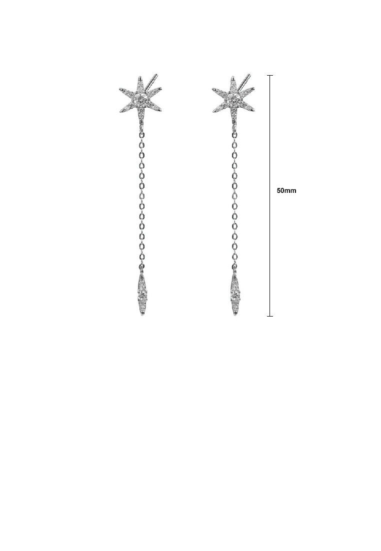 925 Sterling Silver Simple Fashion Star Tassel Earrings with Cubic Zirconia - Luxurious Look