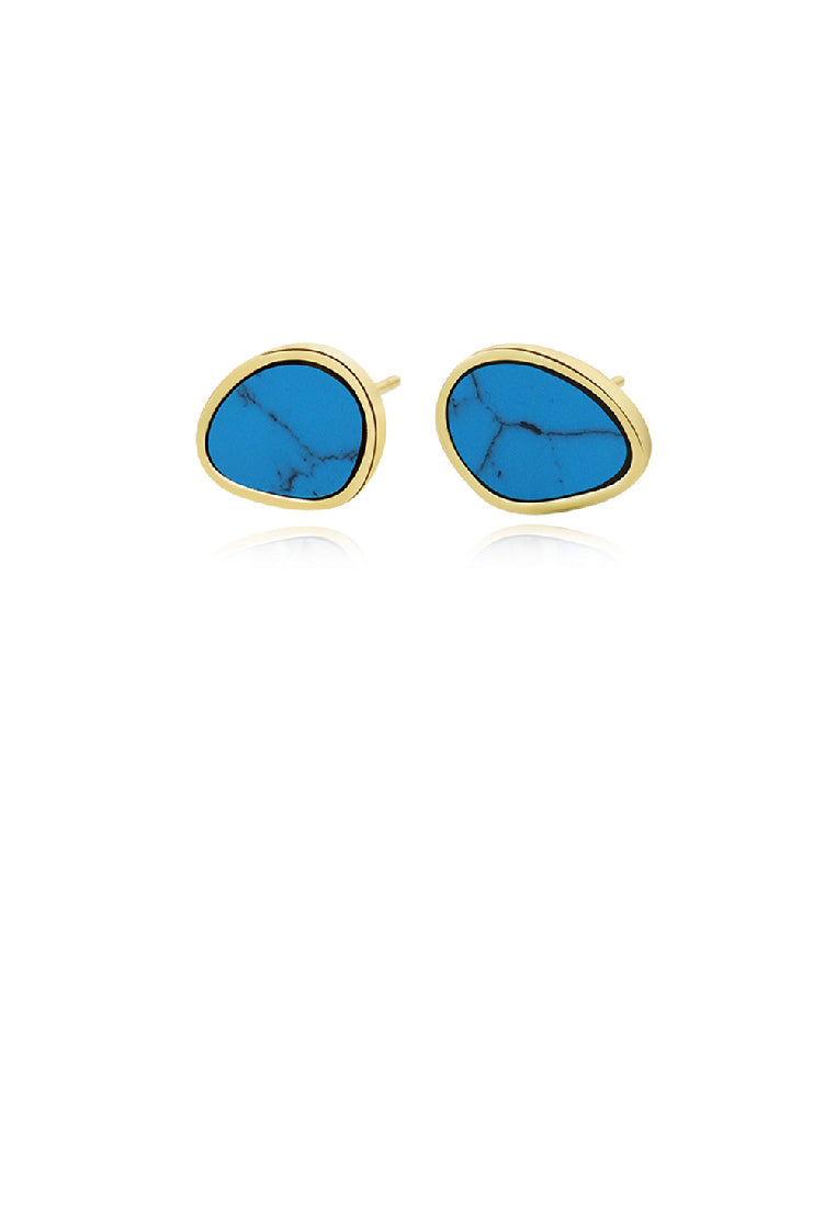 925 Sterling Silver Plated Gold Simple Personality Irregular Turquoise Geometric Stud Earrings
