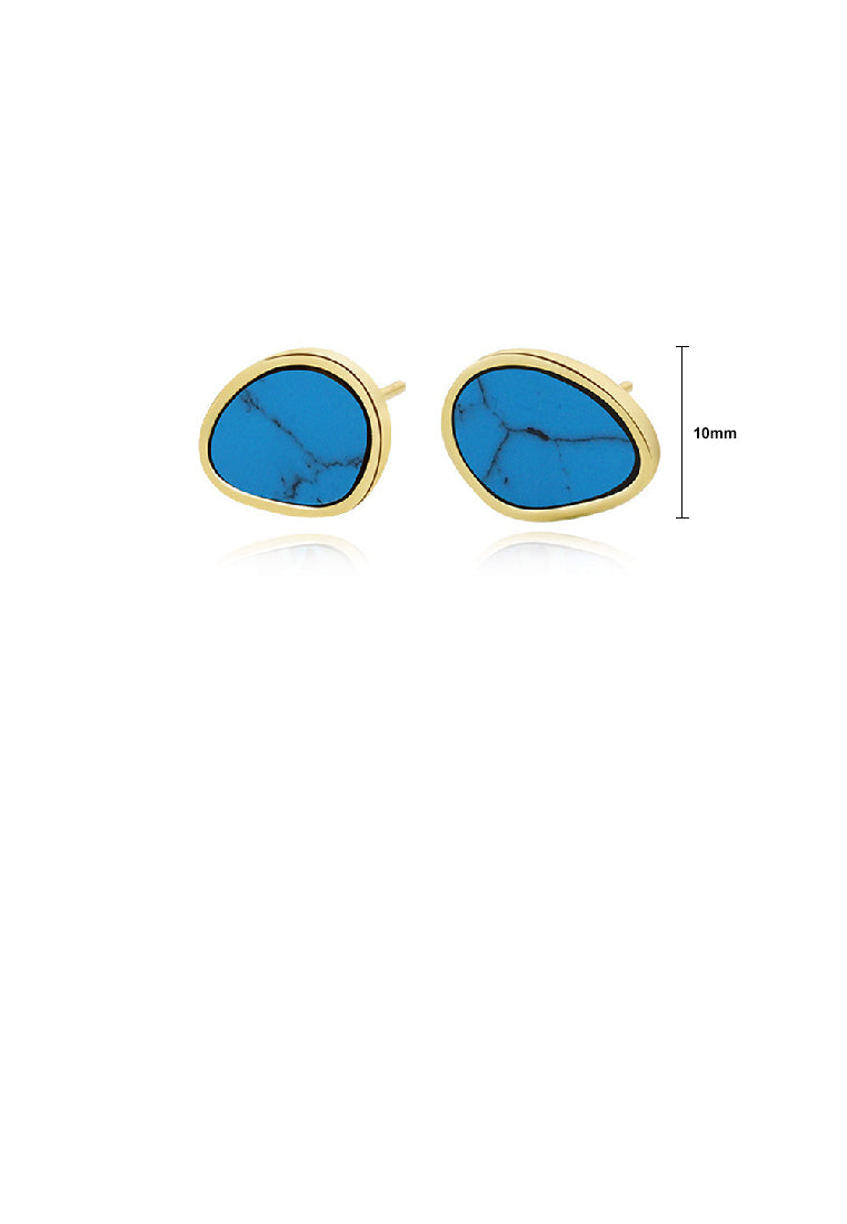 925 Sterling Silver Plated Gold Simple Personality Irregular Turquoise Geometric Stud Earrings