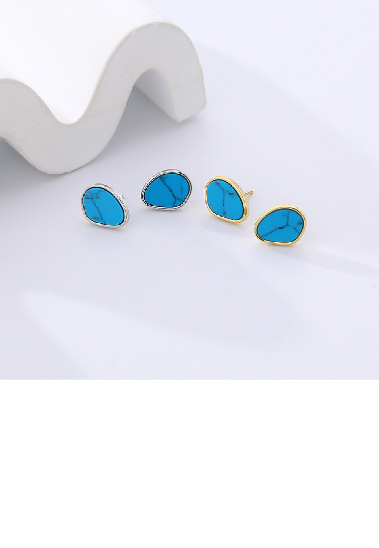 925 Sterling Silver Plated Gold Simple Personality Irregular Turquoise Geometric Stud Earrings