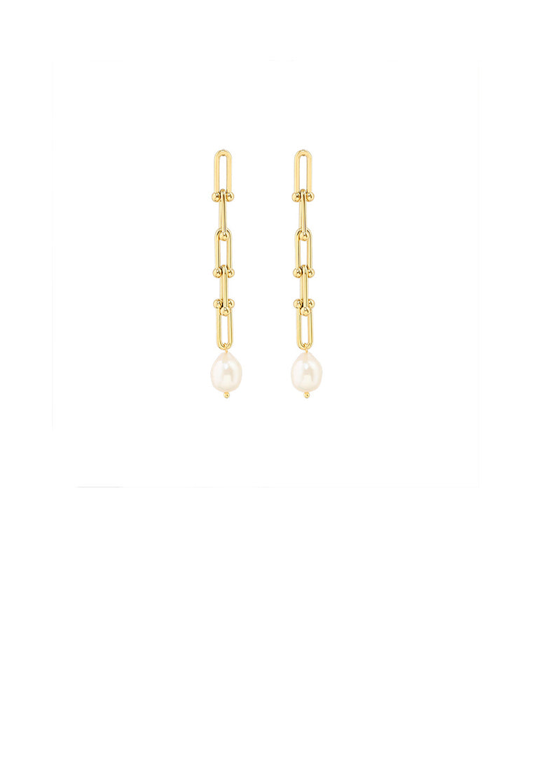 Fashion Temperament Plated Gold 316L Stainless Steel Chain Imitation Pearl Tassel Earrings - Luxurious Look