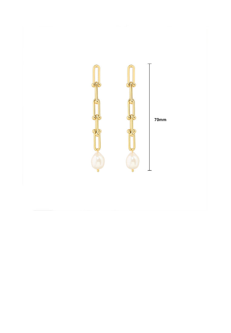 Fashion Temperament Plated Gold 316L Stainless Steel Chain Imitation Pearl Tassel Earrings - Luxurious Look