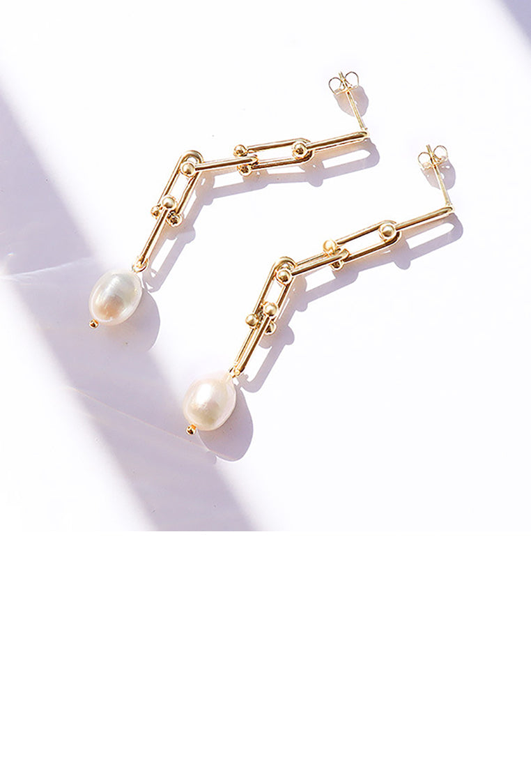 Fashion Temperament Plated Gold 316L Stainless Steel Chain Imitation Pearl Tassel Earrings - Luxurious Look