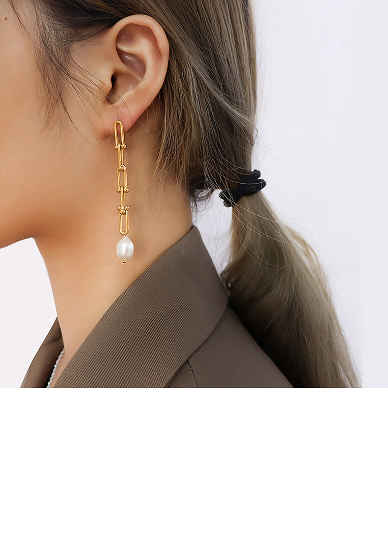 Fashion Temperament Plated Gold 316L Stainless Steel Chain Imitation Pearl Tassel Earrings - Luxurious Look