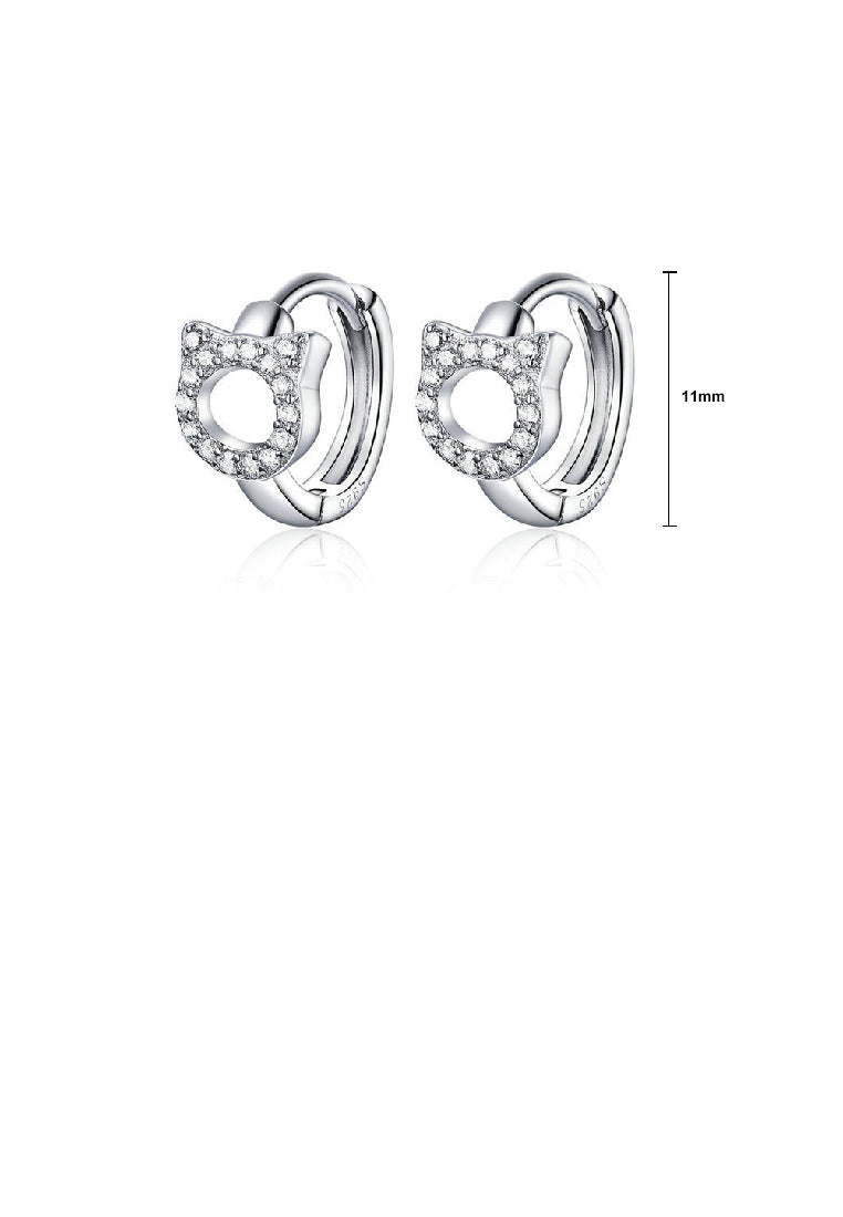 925 Sterling Silver Cute Sweet Cat Geometric Circle Stud Earrings with Cubic Zirconia - Luxurious Look