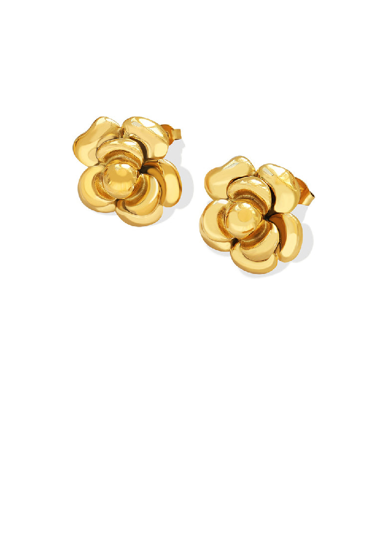 Fashion Simple Plated Gold 316L Stainless Steel Flower Stud Earrings