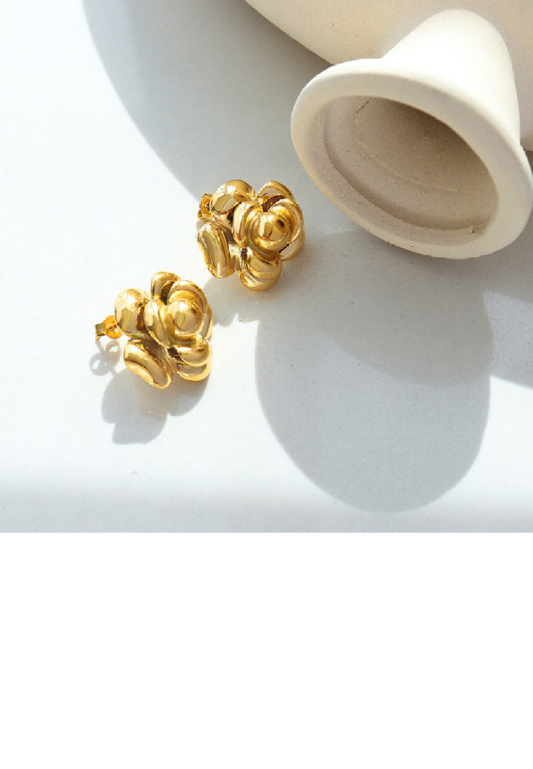 Fashion Simple Plated Gold 316L Stainless Steel Flower Stud Earrings