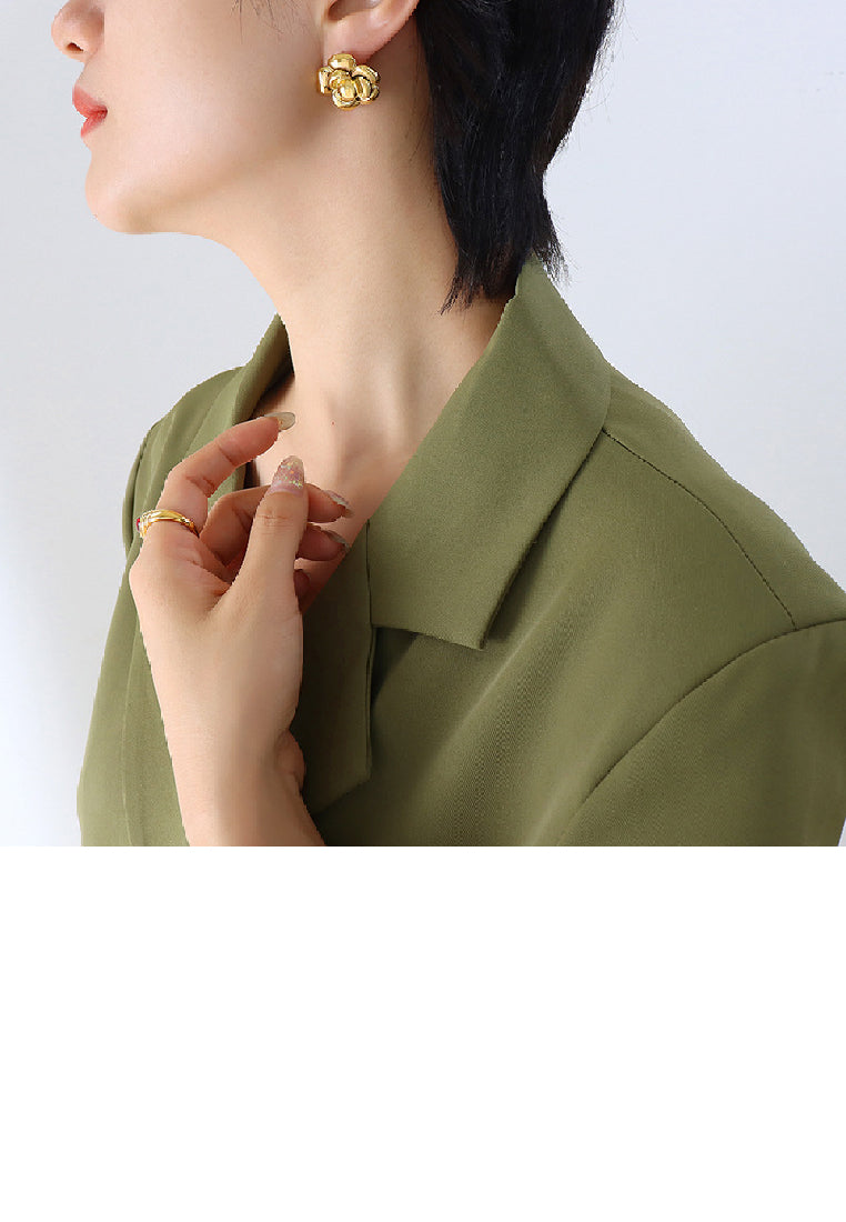 Fashion Simple Plated Gold 316L Stainless Steel Flower Stud Earrings