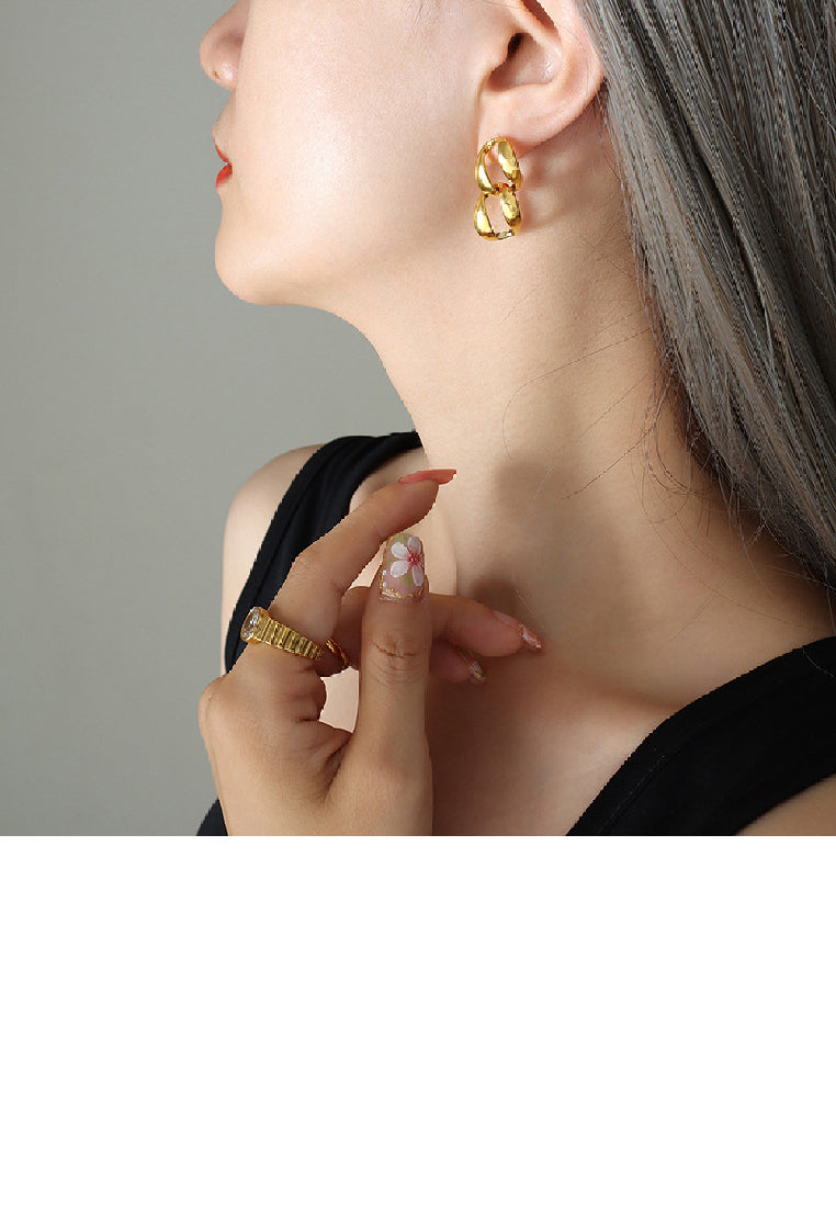 Fashion Simple Plated Gold 316L Stainless Steel Double Circle Geometric Earrings