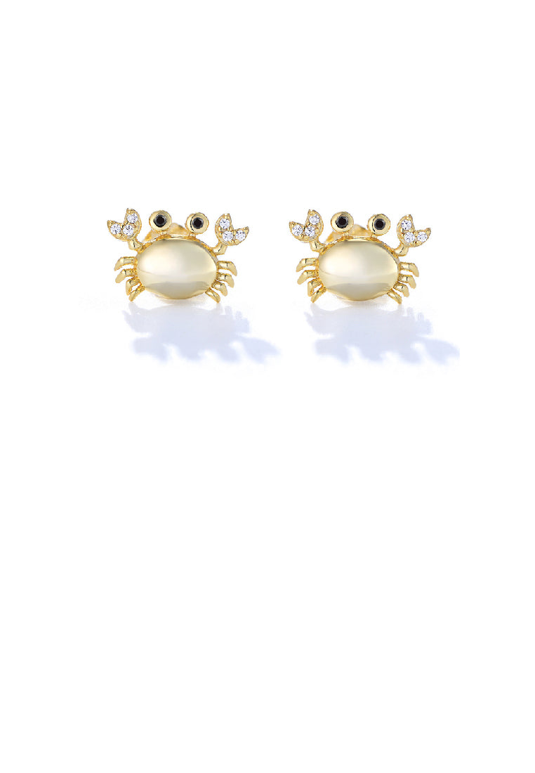 925 Sterling Silver Plated Gold Simple Cute Crab Stud Earrings with Cubic Zirconia - Luxurious Look
