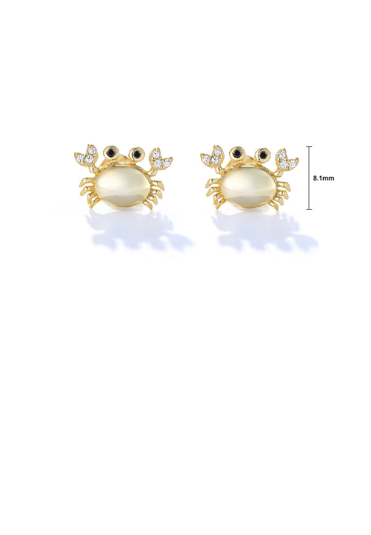 925 Sterling Silver Plated Gold Simple Cute Crab Stud Earrings with Cubic Zirconia - Luxurious Look