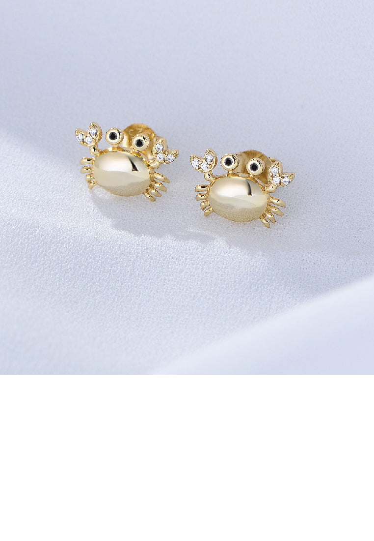 925 Sterling Silver Plated Gold Simple Cute Crab Stud Earrings with Cubic Zirconia - Luxurious Look