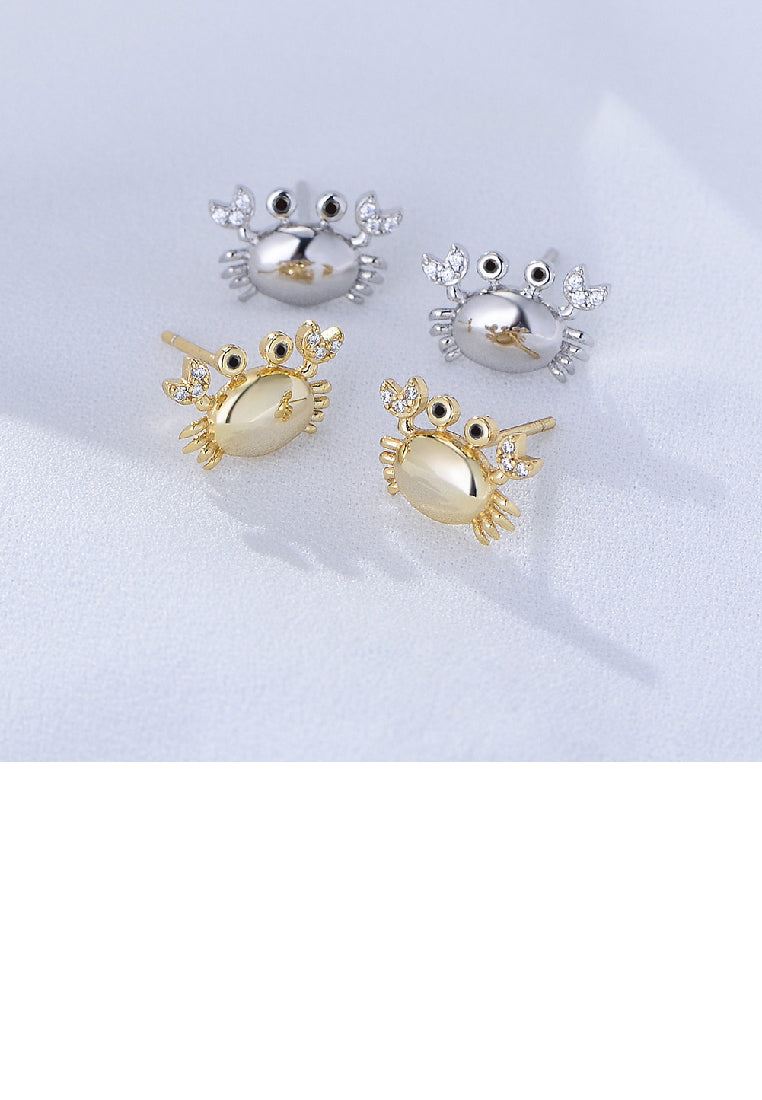 925 Sterling Silver Plated Gold Simple Cute Crab Stud Earrings with Cubic Zirconia - Luxurious Look