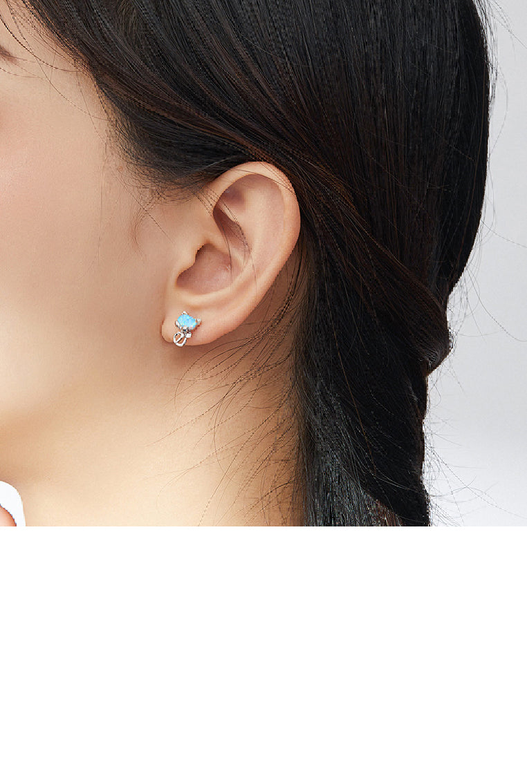 925 Sterling Silver Simple Cute Cat Opal Stud Earrings