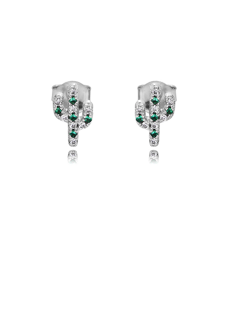 925 Sterling Silver Simple Fashion Cactus Stud Earrings with Cubic Zirconia - Luxurious Look