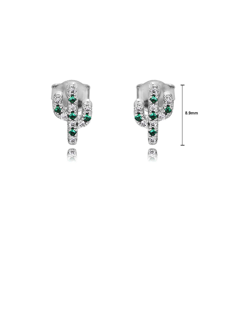 925 Sterling Silver Simple Fashion Cactus Stud Earrings with Cubic Zirconia - Luxurious Look