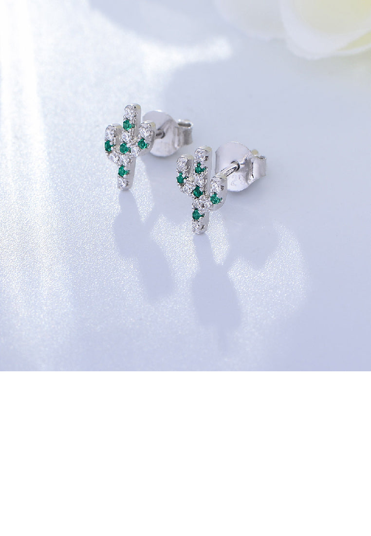 925 Sterling Silver Simple Fashion Cactus Stud Earrings with Cubic Zirconia - Luxurious Look
