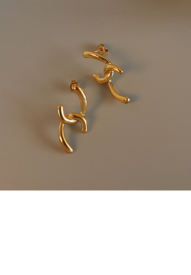 Simple Personality Plated Gold 316L Stainless Steel Double C-shape Geometric Earrings