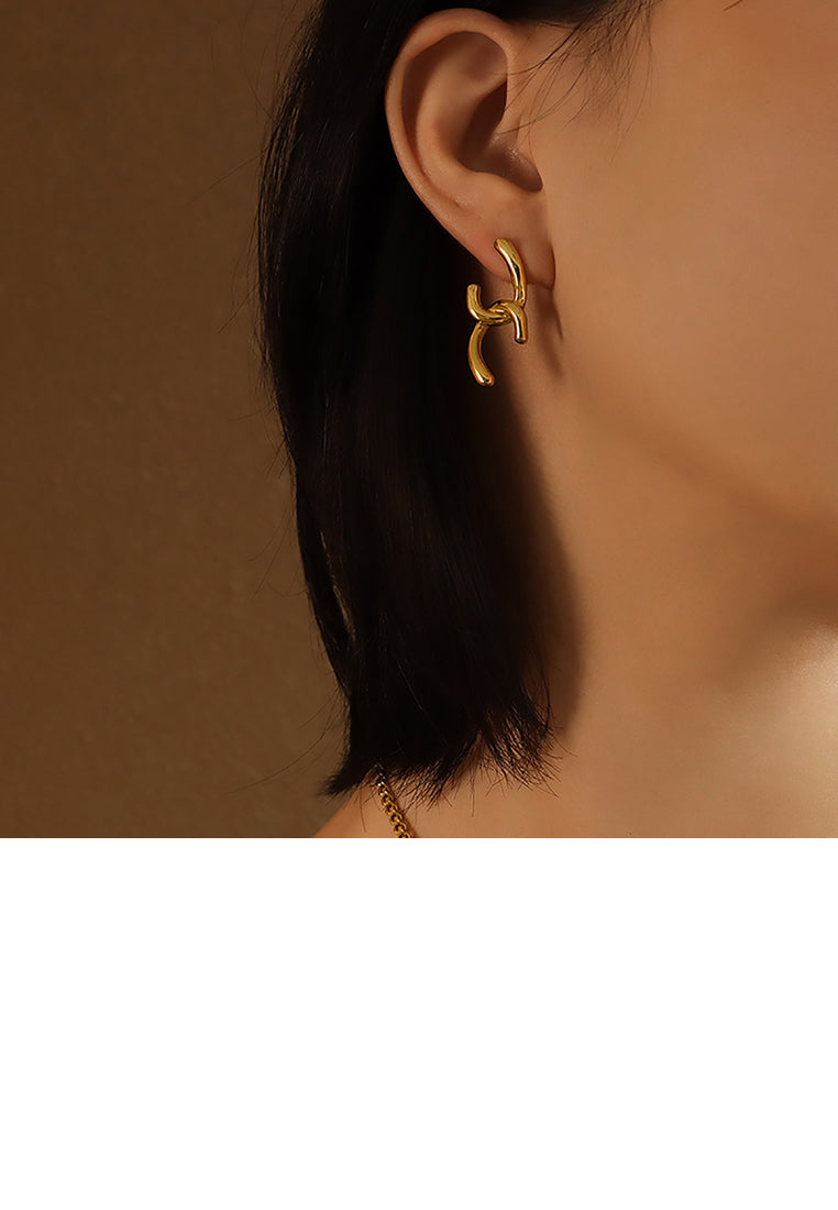 Simple Personality Plated Gold 316L Stainless Steel Double C-shape Geometric Earrings