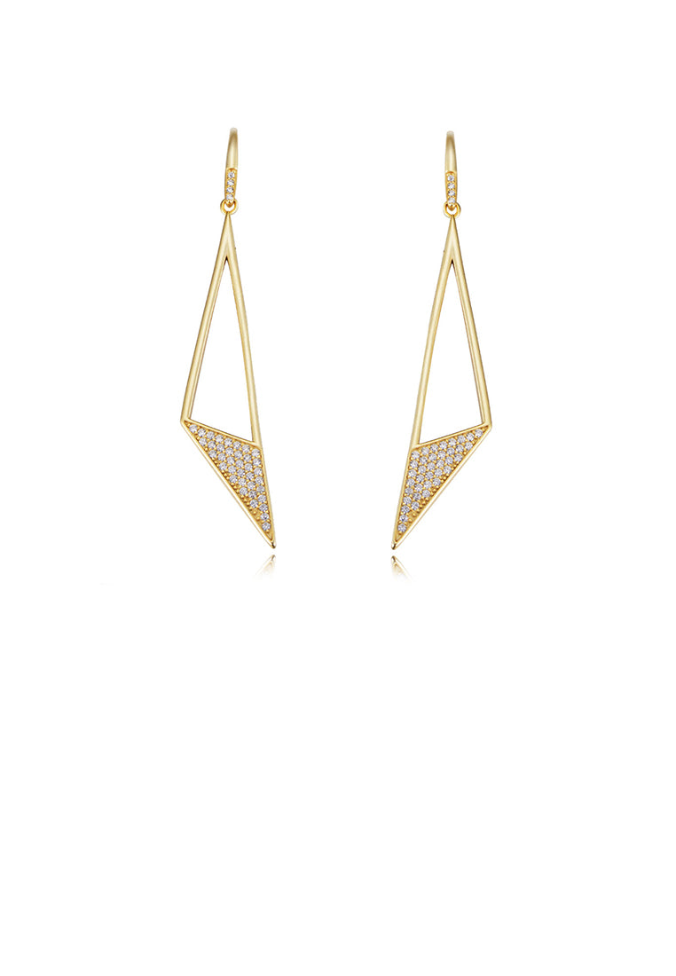 925 Sterling Silver Plated Gold Simple Fashion Hollow Triangle Geometric Earrings with Cubic Zirconia - Luxurious Look