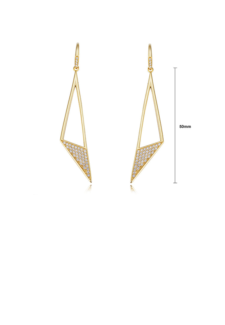 925 Sterling Silver Plated Gold Simple Fashion Hollow Triangle Geometric Earrings with Cubic Zirconia - Luxurious Look