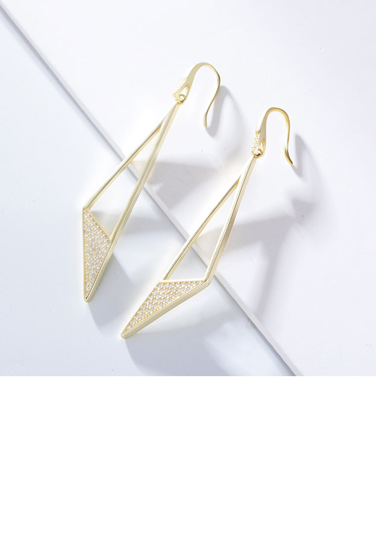 925 Sterling Silver Plated Gold Simple Fashion Hollow Triangle Geometric Earrings with Cubic Zirconia - Luxurious Look