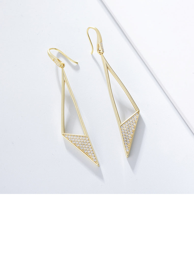 925 Sterling Silver Plated Gold Simple Fashion Hollow Triangle Geometric Earrings with Cubic Zirconia - Luxurious Look