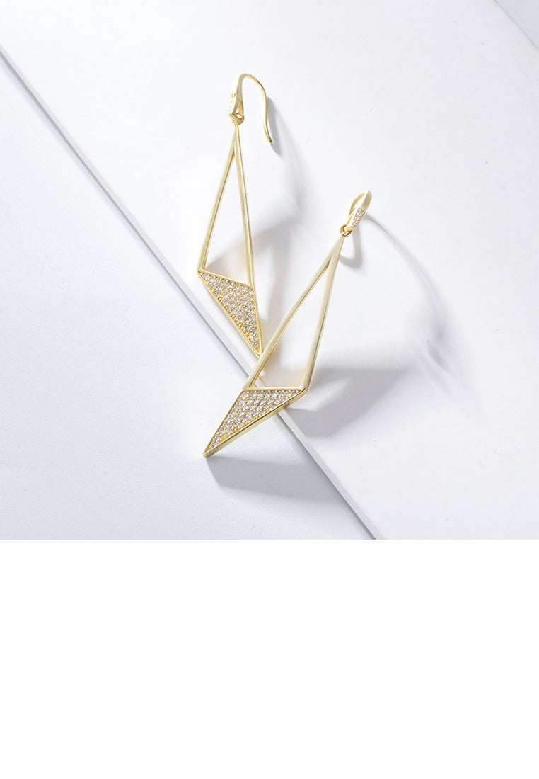 925 Sterling Silver Plated Gold Simple Fashion Hollow Triangle Geometric Earrings with Cubic Zirconia - Luxurious Look