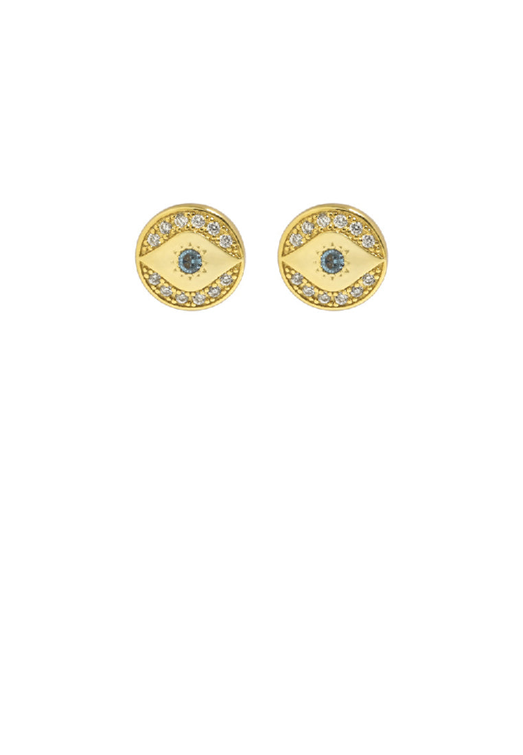 925 Sterling Silver Plated Gold Fashion Personality Devil's Eye Geometric Round Stud Earrings with cubic Zirconia - Luxurious Look