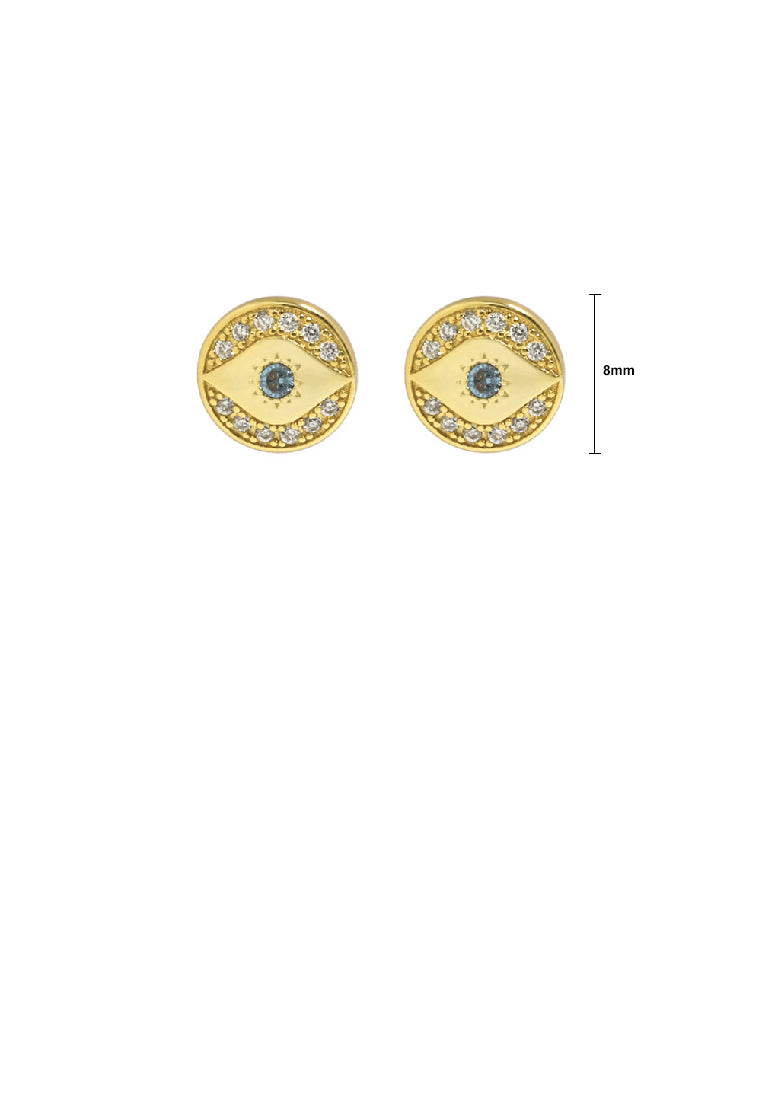 925 Sterling Silver Plated Gold Fashion Personality Devil's Eye Geometric Round Stud Earrings with cubic Zirconia - Luxurious Look