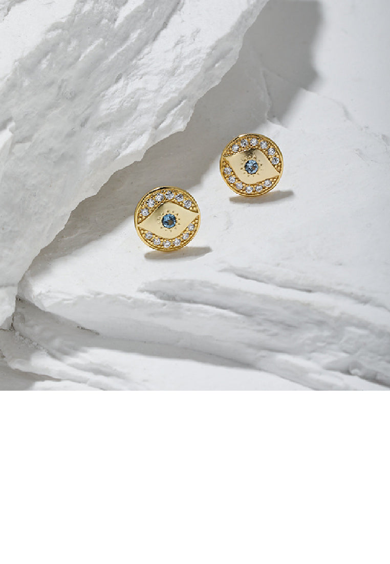 925 Sterling Silver Plated Gold Fashion Personality Devil's Eye Geometric Round Stud Earrings with cubic Zirconia - Luxurious Look