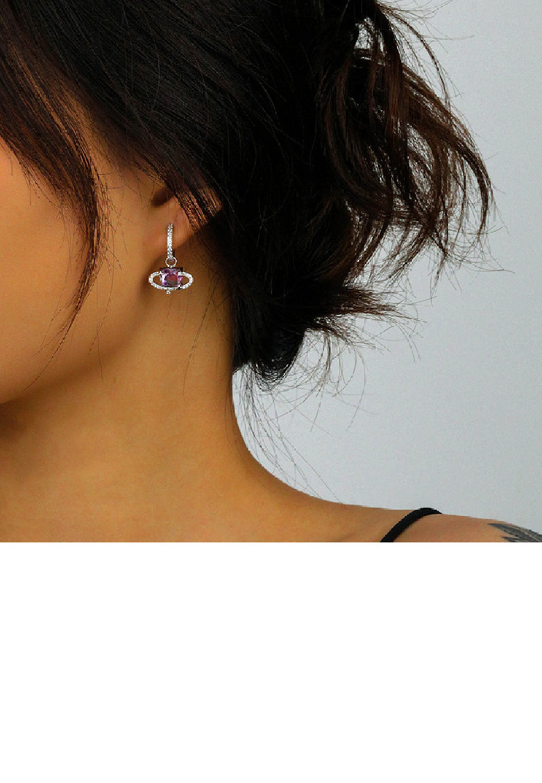 925 Sterling Silver Fashion Simple Asymmetric Heart Shaped Planet Tassel Earrings with Cubic Zirconia - Luxurious Look