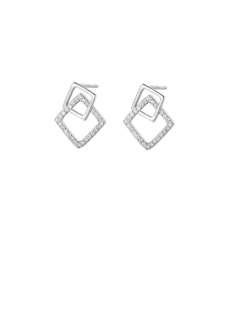 925 Sterling Silver Simple Temperament Hollow Geometric Square Stud Earrings with Cubic Zirconia - Luxurious Look