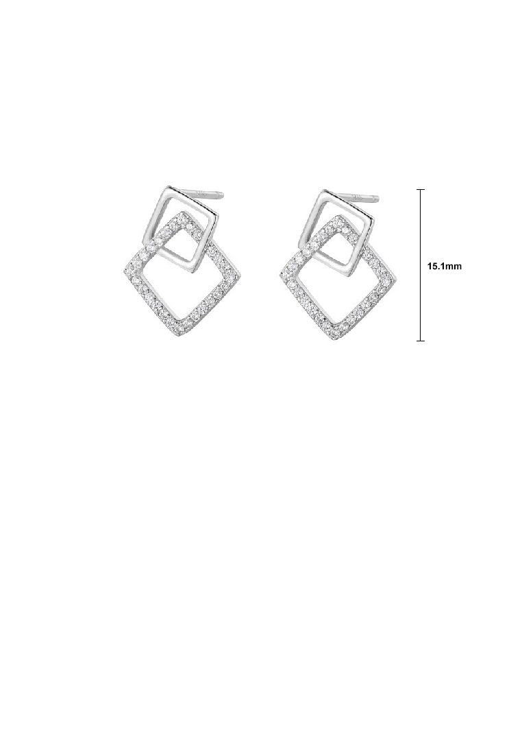 925 Sterling Silver Simple Temperament Hollow Geometric Square Stud Earrings with Cubic Zirconia - Luxurious Look