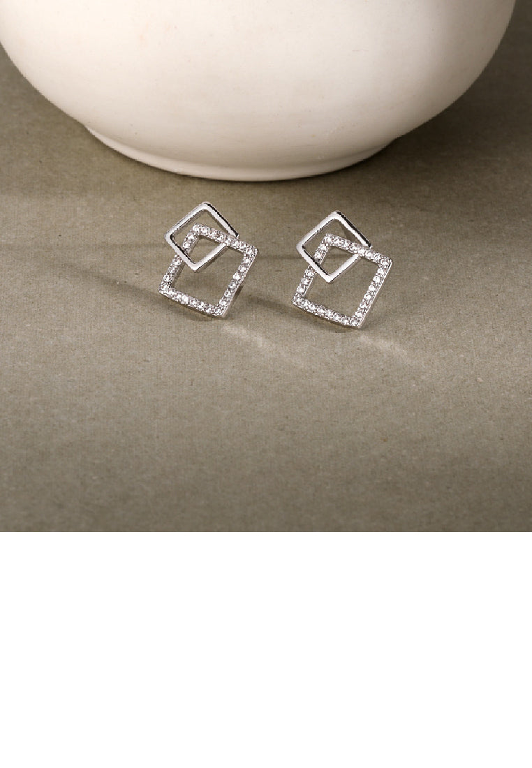 925 Sterling Silver Simple Temperament Hollow Geometric Square Stud Earrings with Cubic Zirconia - Luxurious Look