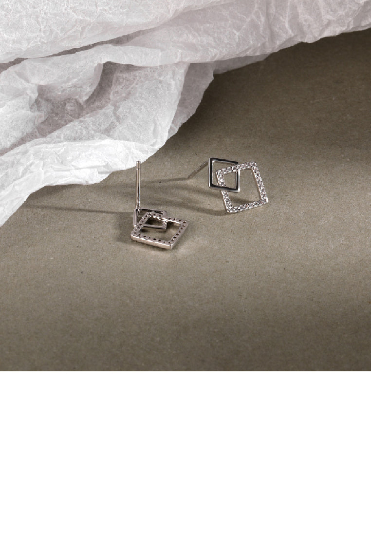 925 Sterling Silver Simple Temperament Hollow Geometric Square Stud Earrings with Cubic Zirconia - Luxurious Look