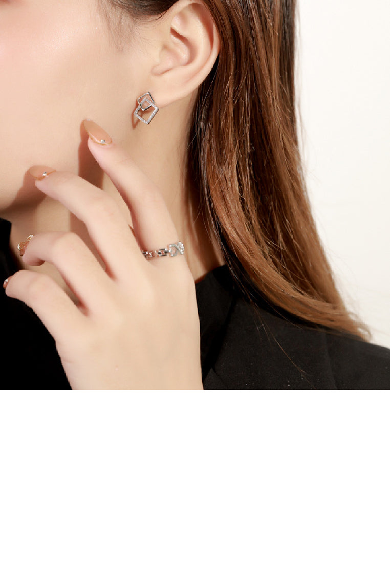 925 Sterling Silver Simple Temperament Hollow Geometric Square Stud Earrings with Cubic Zirconia - Luxurious Look