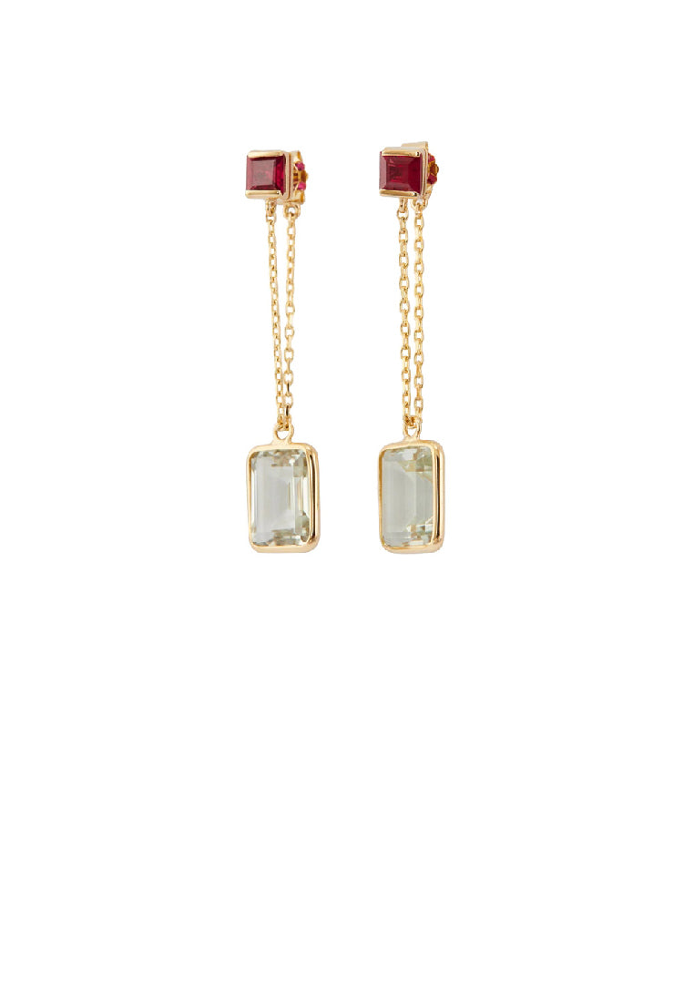 925 Sterling Silver Plated Gold Fashion Temperament Geometric Square Tassel Earrings with Cubic Zirconia - Luxurious Look