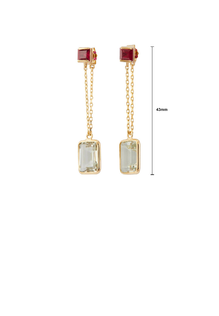 925 Sterling Silver Plated Gold Fashion Temperament Geometric Square Tassel Earrings with Cubic Zirconia - Luxurious Look