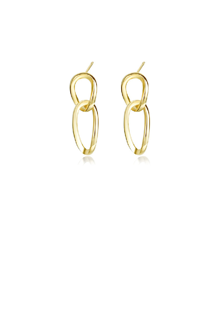 925 Sterling Silver Plated Gold Simple Personality Double Circle Geometric Earrings