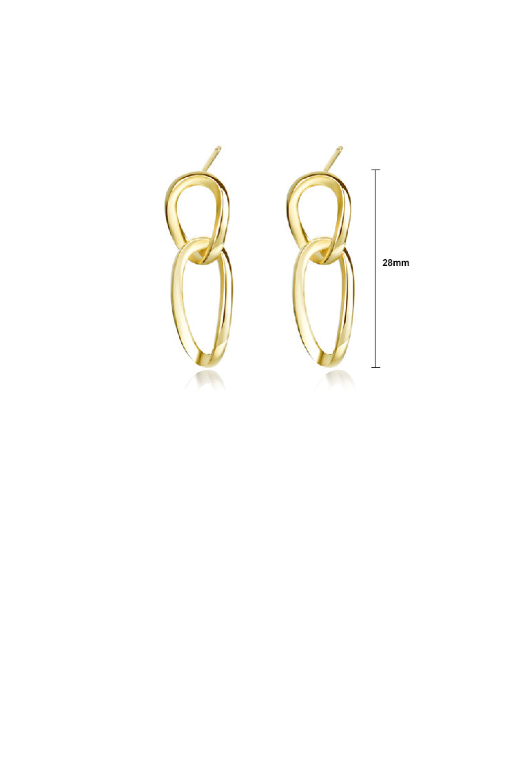 925 Sterling Silver Plated Gold Simple Personality Double Circle Geometric Earrings