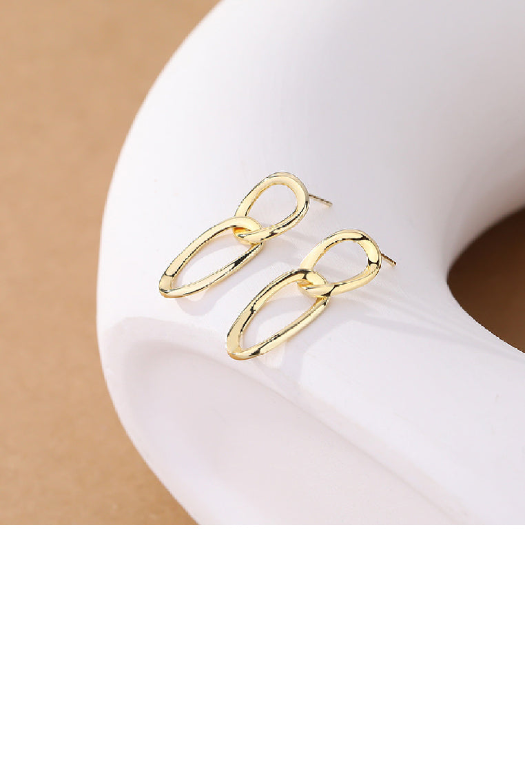 925 Sterling Silver Plated Gold Simple Personality Double Circle Geometric Earrings