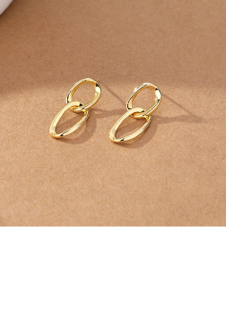 925 Sterling Silver Plated Gold Simple Personality Double Circle Geometric Earrings