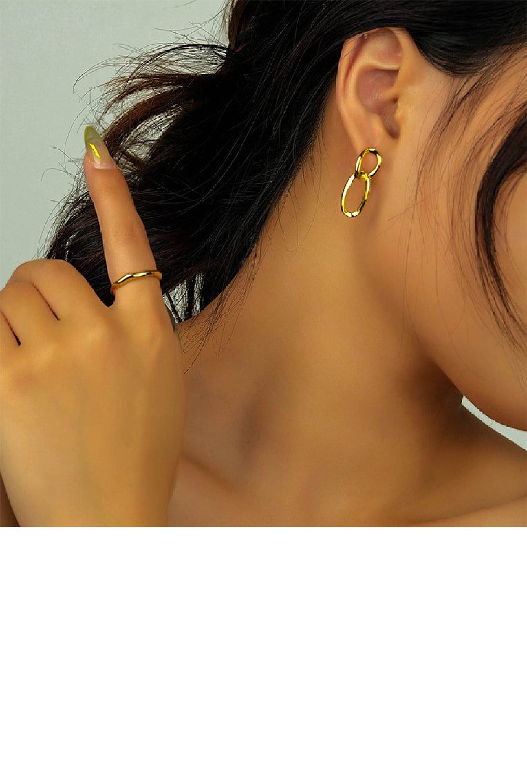 925 Sterling Silver Plated Gold Simple Personality Double Circle Geometric Earrings