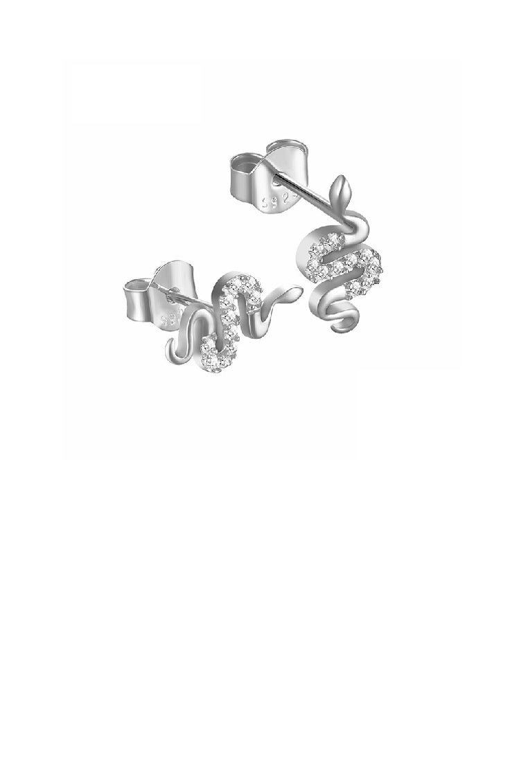 925 Sterling Silver Simple Personality Snake Stud Earrings with Cubic Zirconia - Luxurious Look