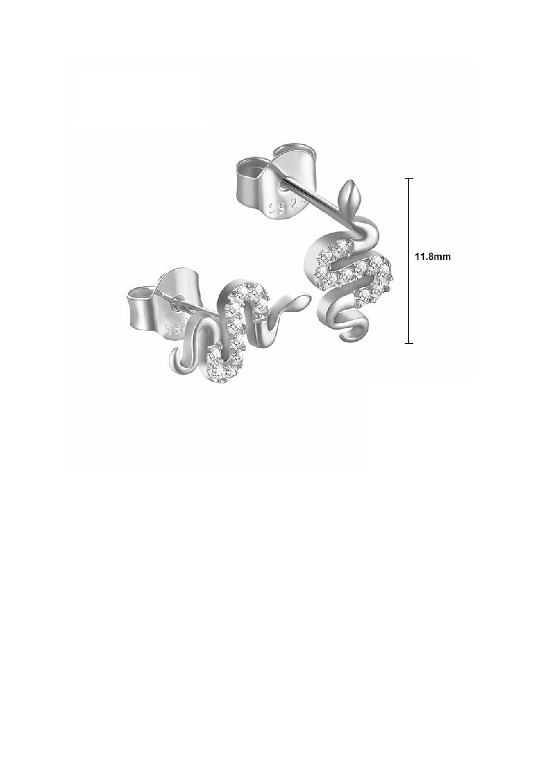 925 Sterling Silver Simple Personality Snake Stud Earrings with Cubic Zirconia - Luxurious Look