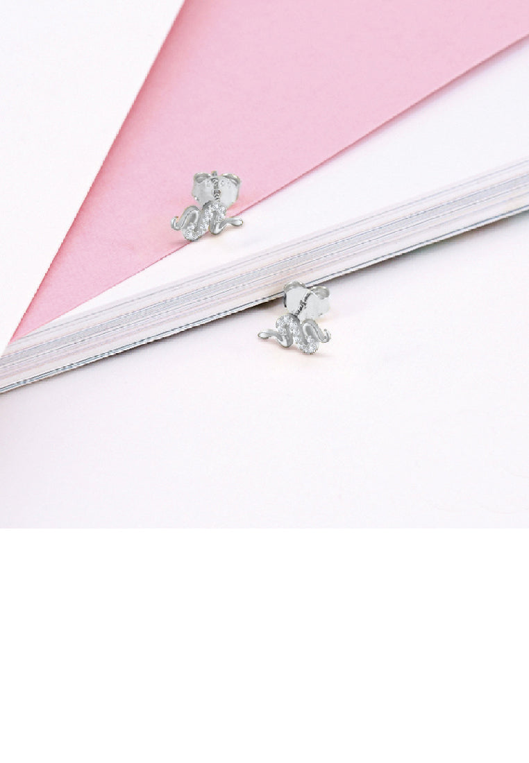 925 Sterling Silver Simple Personality Snake Stud Earrings with Cubic Zirconia - Luxurious Look
