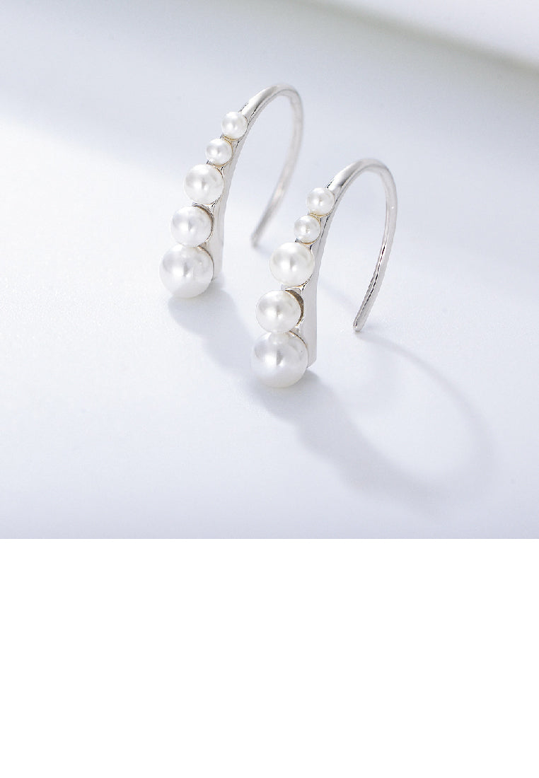 925 Sterling Silver Fashion Elegant Geometric Imitation Pearl Earrings - Luxurious Look