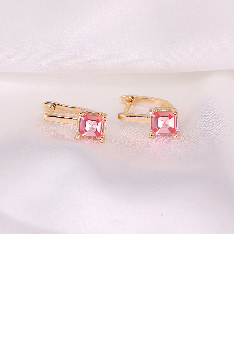 925 Sterling Silver Plated Gold Simple Fashion Geometric Square Pink Cubic Zirconia Stud Earrings - Luxurious Look - Vibrant Color